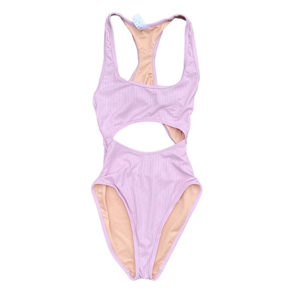 Everlane Linea Aqua Sample Monokini One-Piece Cutout Swimsuit Lilac Purple S